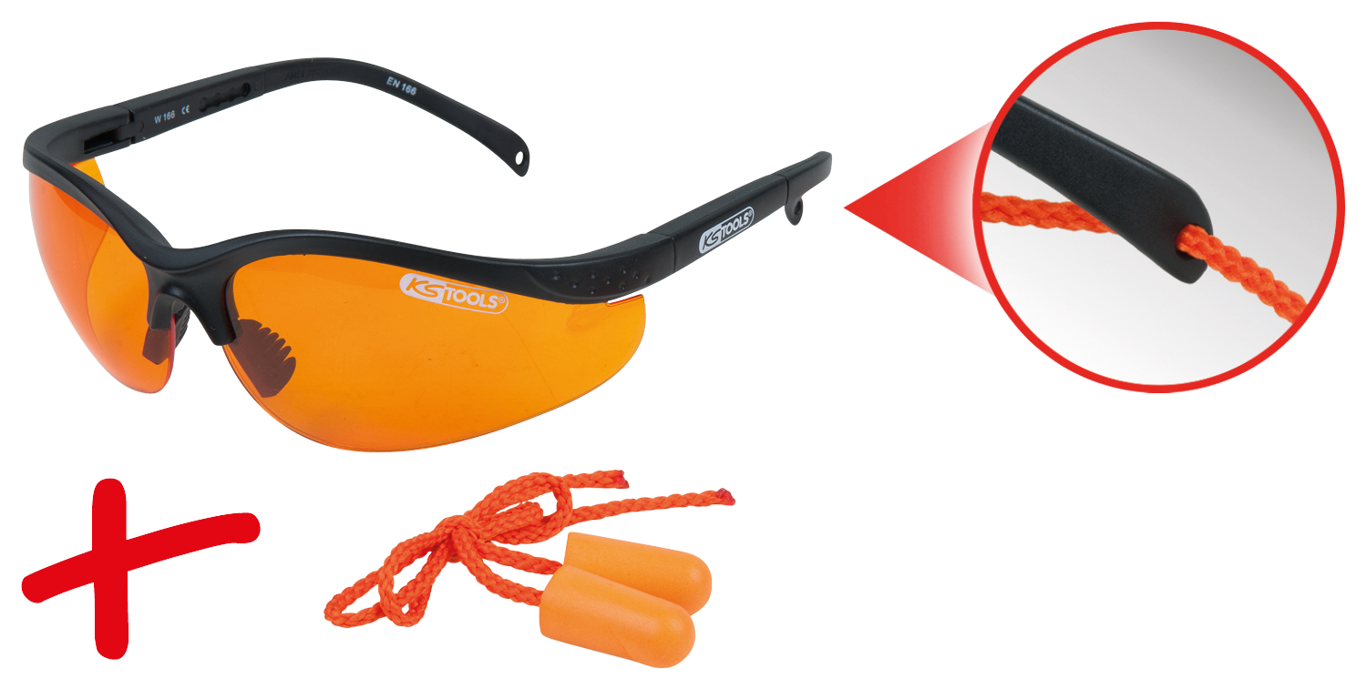 Schutzbrille-orange, mit Ohrstöpsel