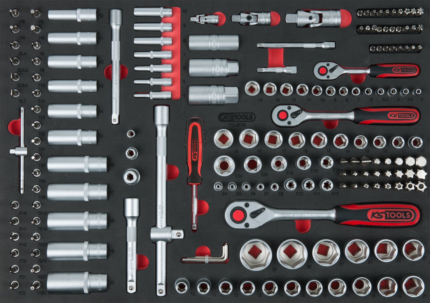 1/4"+3/8"+1/2" Steckschlüssel-Satz, 179-tlg in 1/1 Systemeinlage