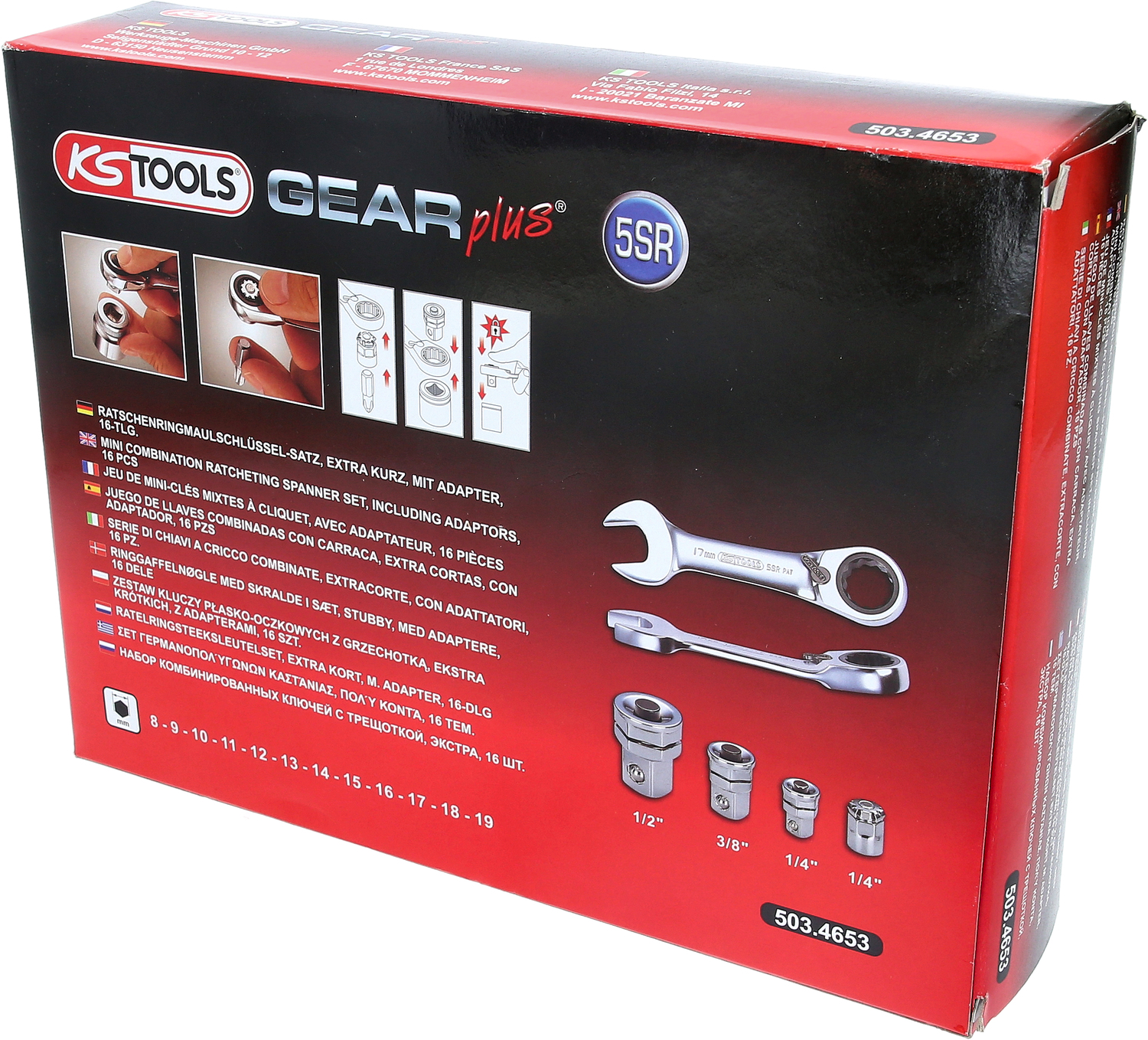 GEARplus Ratschenringmaulschlüssel-Satz, kurz, 16-tlg