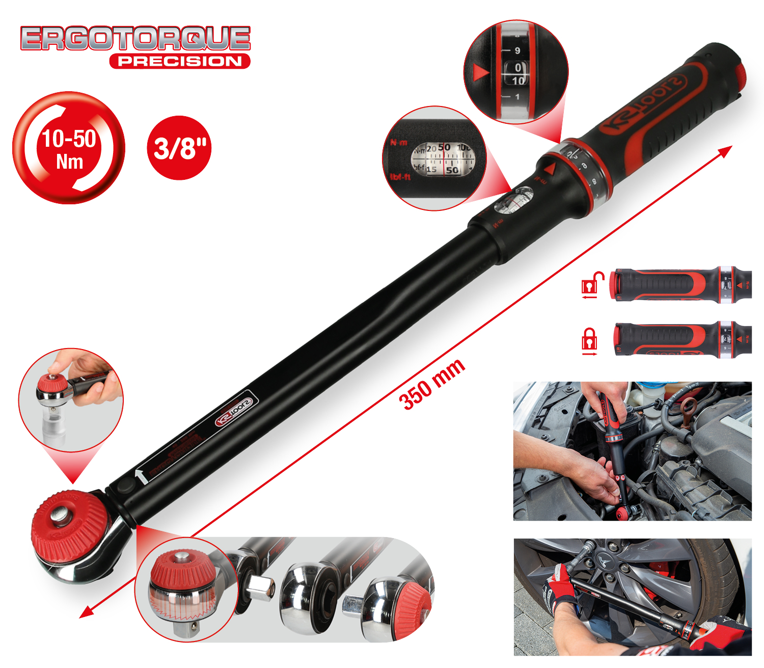 3/8" ERGOTORQUE®precision Ratschen-Drehmomentschlüssel Drehknopf, 10-50Nm