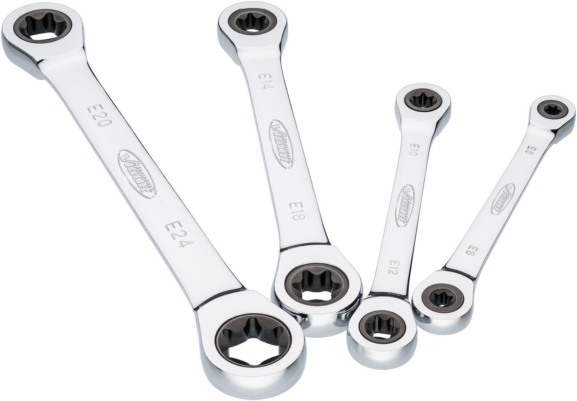VIGOR Doppel Ratschen-Ringschlüssel Satz · V6611/4 · Außen TORX® Profil · E6?–?E24 · Anzahl Werkzeuge: 4