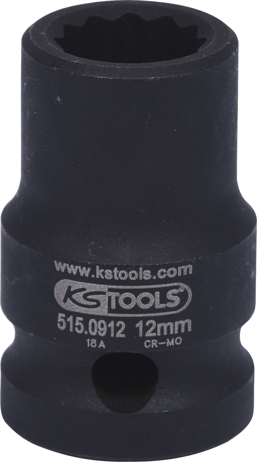 1/2" 12-kant-Kraft-Stecknuss, kurz, 12mm