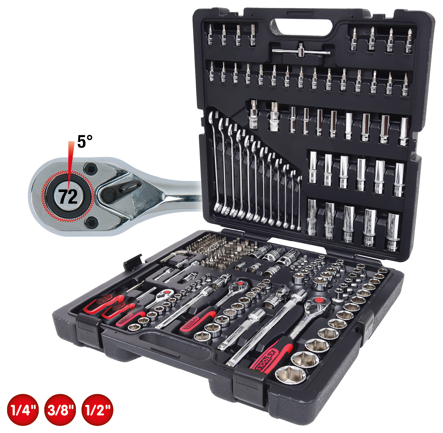 1/4"+3/8"+1/2" CHROMEplus Steckschlüssel-Satz, 216-tlg