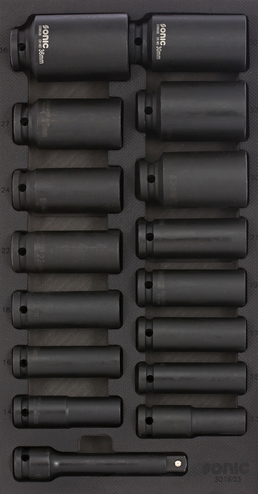 Schaumstoffeinlage, Sortimentskasten Sonic Langnusssatz schlagschrauberfest 1/2" SFS-S 16-tlg. 301603