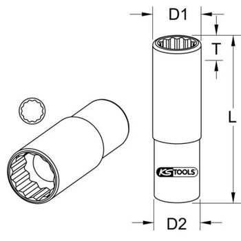 1/4" 12-Kant-Stecknuss lang 11/32``