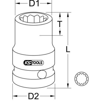 1/2" 12-kant-Kraft-Stecknuss, kurz, 1.1/8"