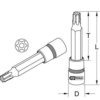 1/2" CHROMEplus Bit-Stecknuss Torx mit Stirnlochbohrung,lang, TB15