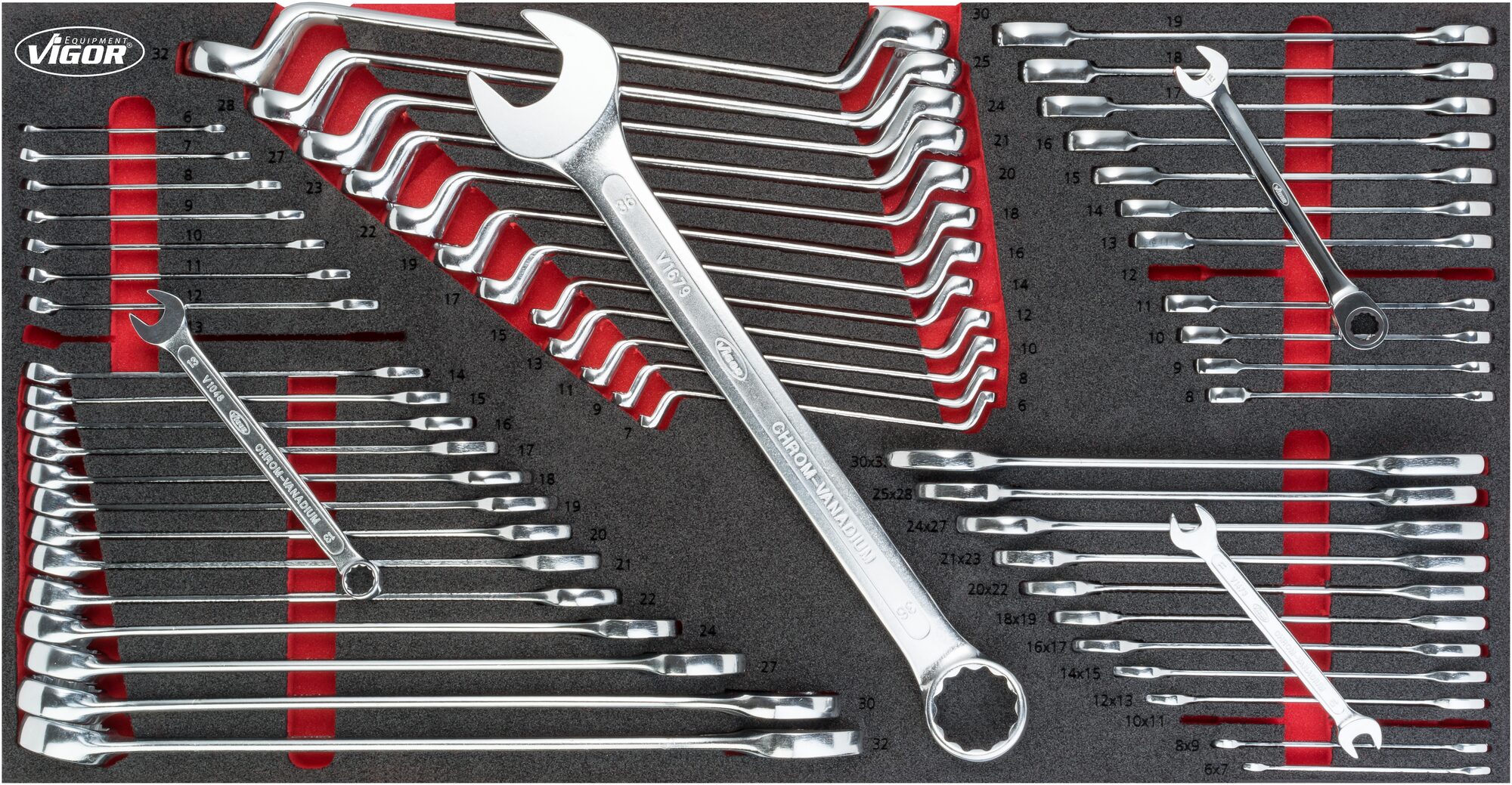 VIGOR Ring-Maul-, Doppelring-, Doppelmaulschlüssel Satz für Series XL · V6650 · 6 – 36 · 6 x 7 – 30 x 32 · Anzahl Werkzeuge: 58