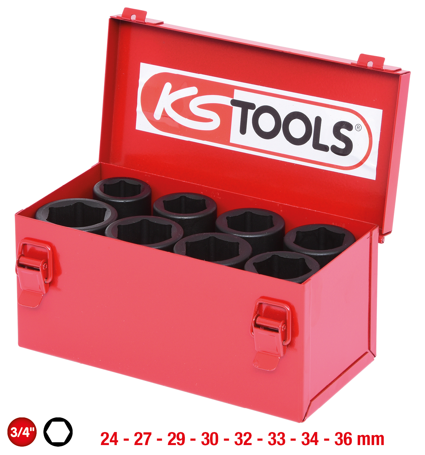 3/4" Sechskant-Kraft-Stecknuss-Satz, 8-tlg lang