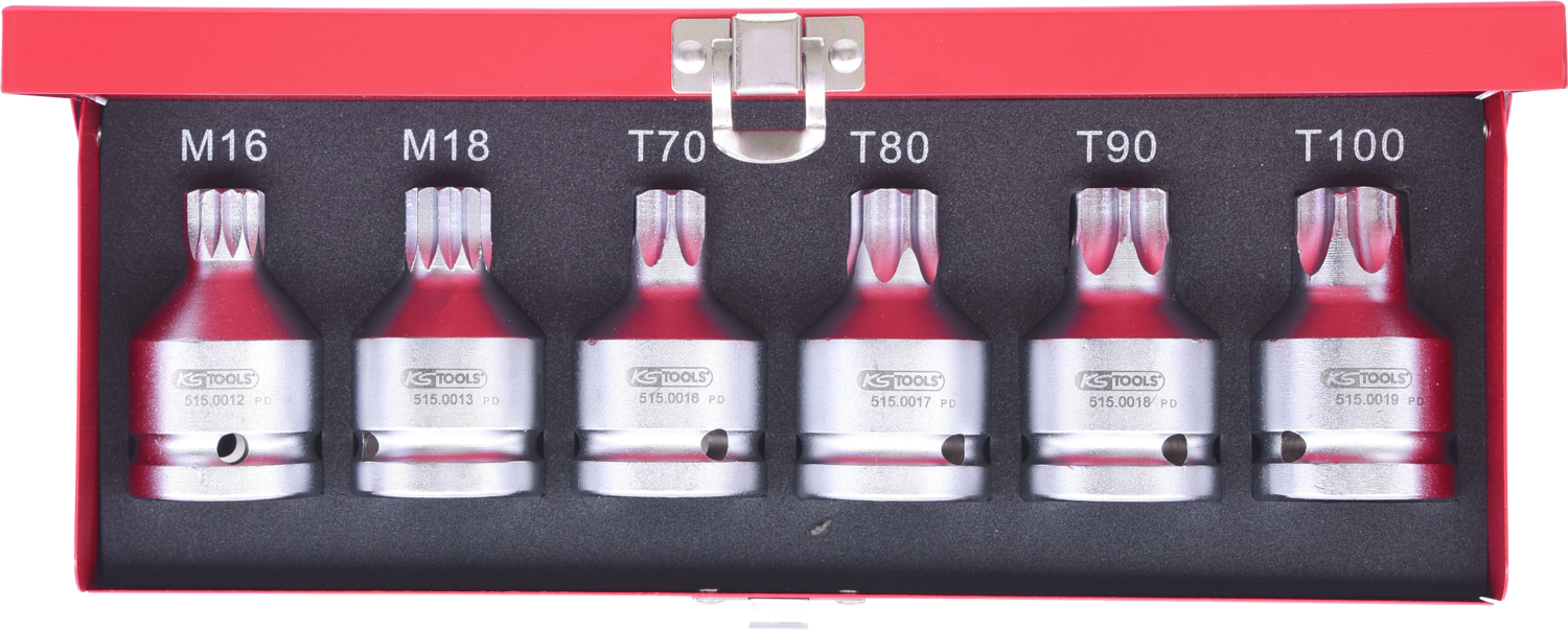 3/4" Kraft-Bit-Stecknuss-Satz, 6-tlg, Torx+Vielzahn, mit Bohrung