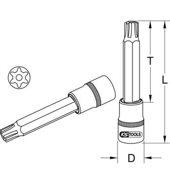 1/2" Bit-Stecknuss RIBE mit Stirnlochbohrung, lang, M13