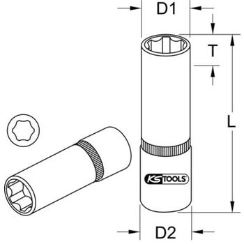 1/4" Sechskant-Stecknuss, lang, 1/2``