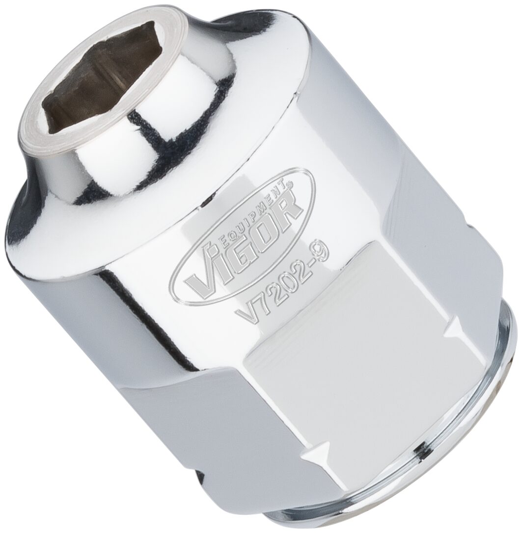 VIGOR Sechskant Steckschlüsseleinsatz · superflach · V7202-9 · Vierkant hohl 12,5 mm (1/2 Zoll) · Außen Sechskant Profil · 9 mm