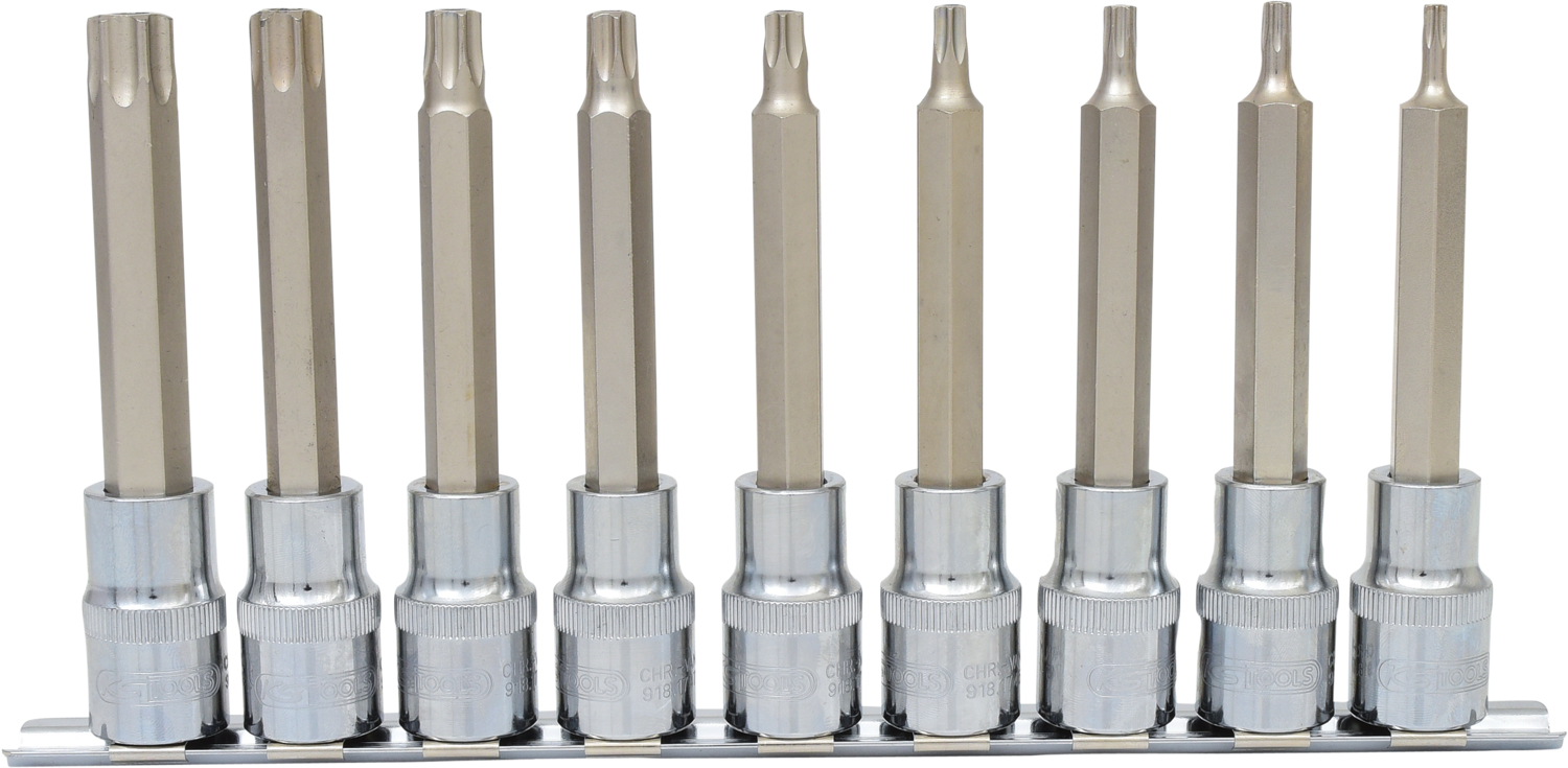 1/2" CHROMEplus Bit-Stecknuss-Satz Torx, Bohrung, lang, 9-tlgTB20-TB60