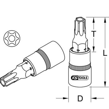 1/2" CHROMEplus Bit-Stecknuss Torx mit Stirnlochbohrung,TB27