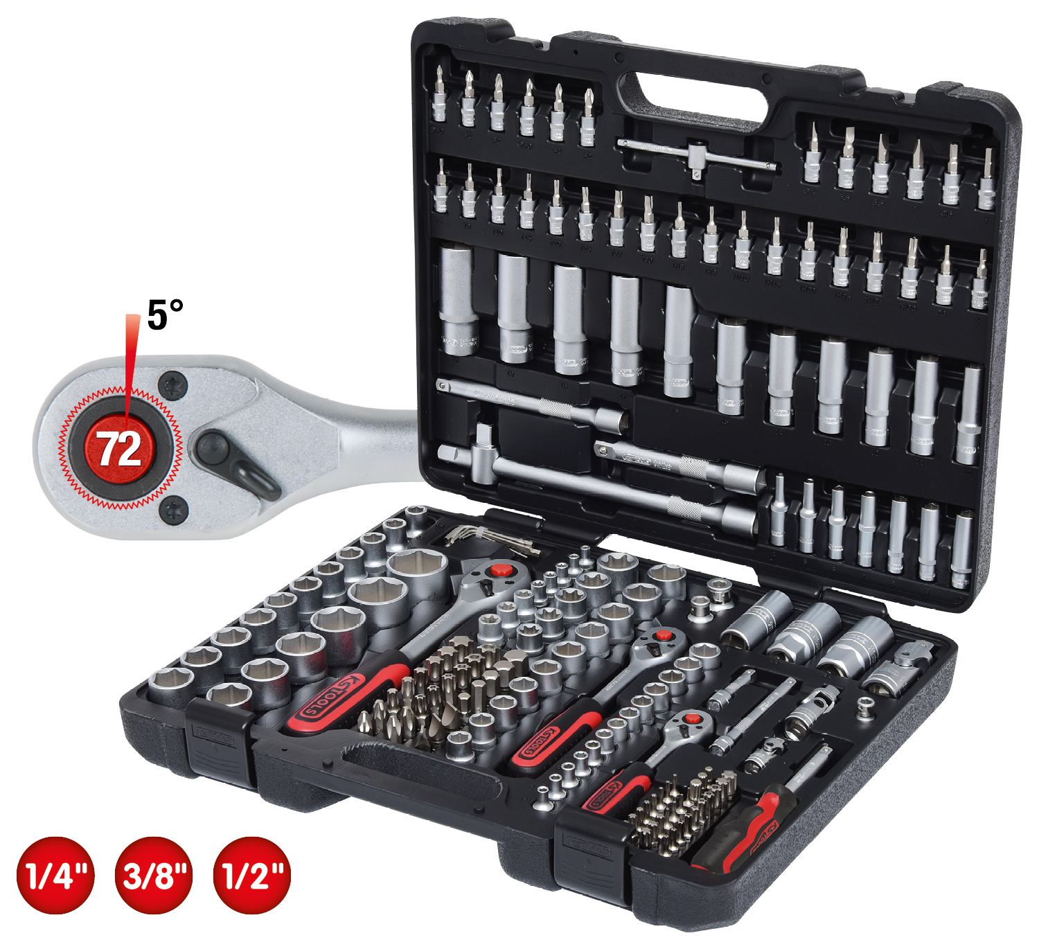 1/4"+3/8"+1/2" Steckschlüssel-Satz, 179-tlg