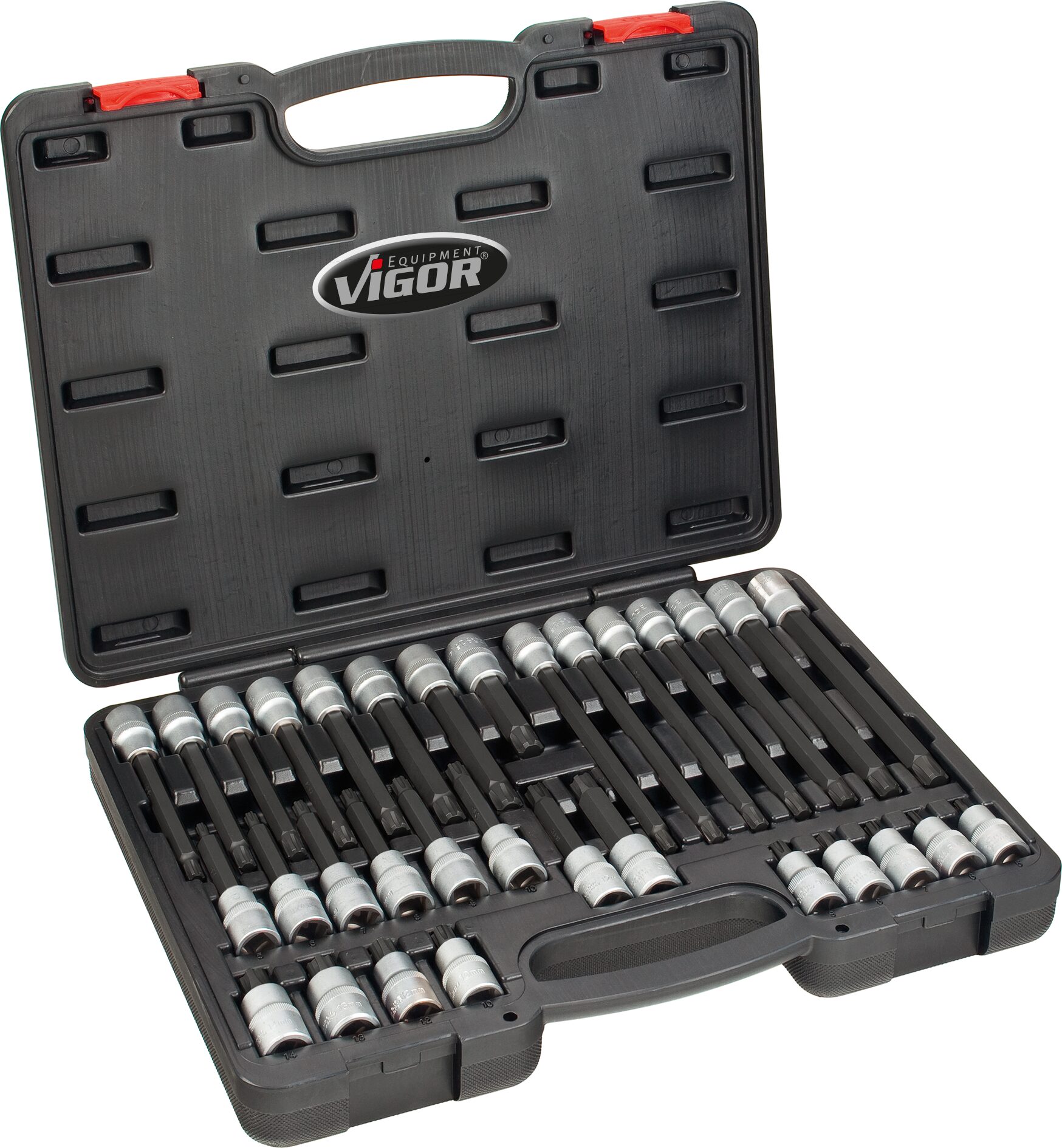 VIGOR RIBE Schraubendreher-Einsatz Satz · V2201 · Vierkant hohl 12,5 mm (1/2 Zoll) · Innen Keilprofil Ribe-CV · M5 – M14 · Anzahl Werkzeuge: 32