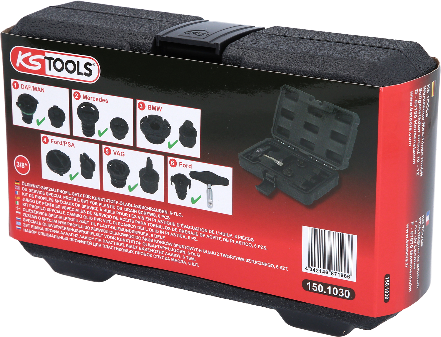 3/8" Öldienst-Spezialprofil-Satz für Kunststoff-Ölablassschrauben, 6-tlg