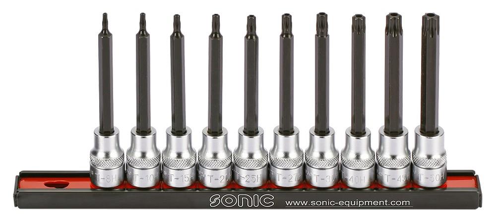 Werkzeug Sonic Bitsatz 3/8" TX lang mit Loch auf Steckleiste 10-tlg. 201013