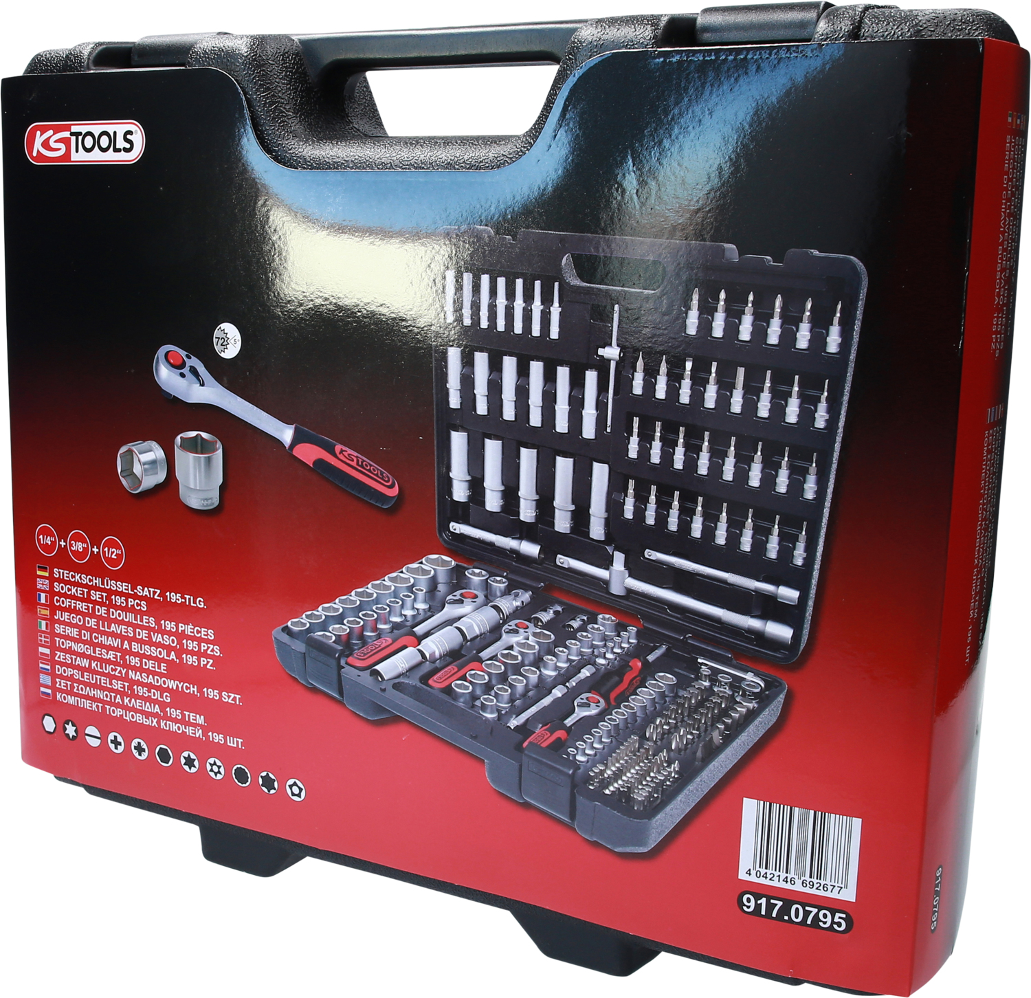 1/4"+3/8"+1/2" Steckschlüssel-Satz, 195-tlg