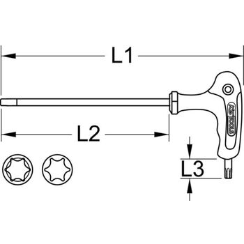 T-Griff-Winkelstiftschlüssel Torx Kugelkopf,T15