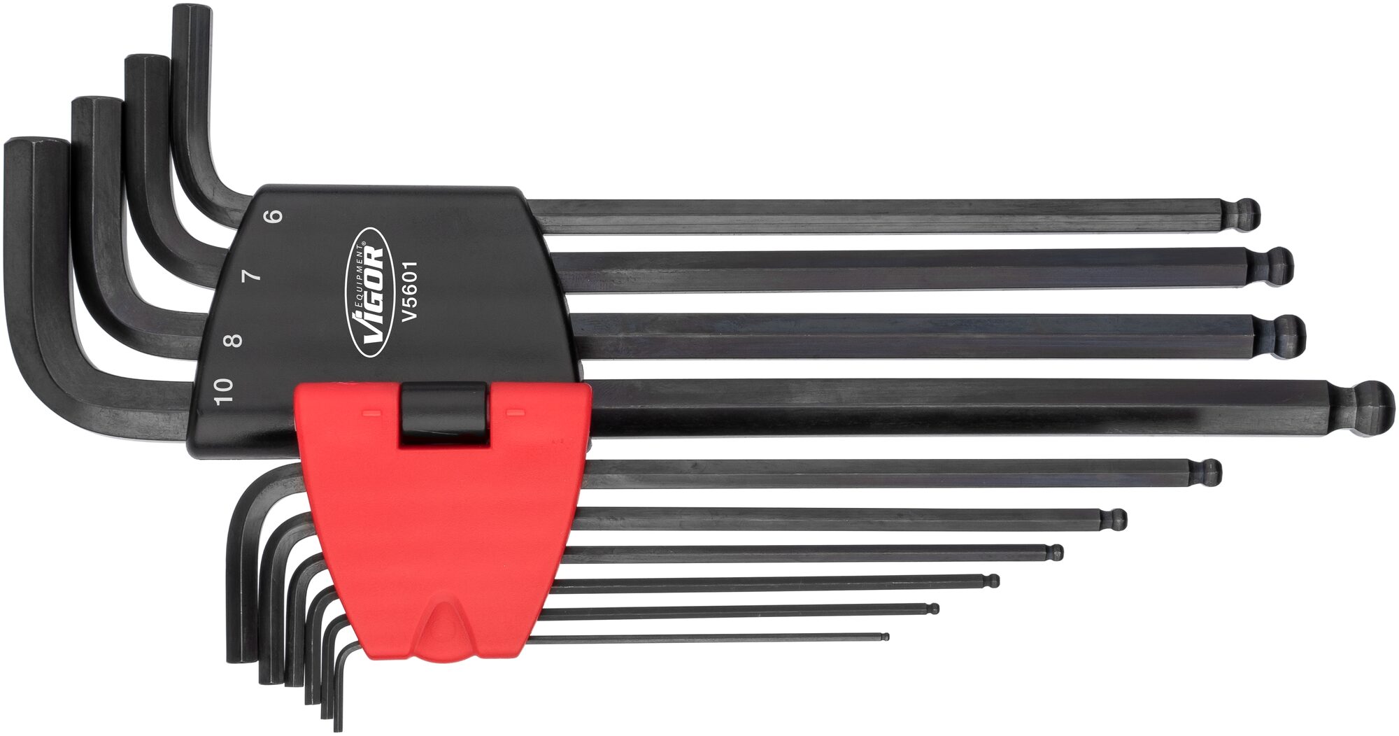 VIGOR Winkelschraubendreher Satz · V5601 · Innen Sechskant Profil · 1,5 · 2 · 2,5 · 3 · 4 · 5 · 6 · 7 · 8 · 10 · Anzahl Werkzeuge: 10