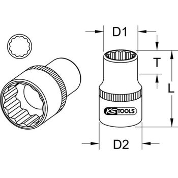 3/4" 12-kant-Stecknuss, kurz, 1.3/4"