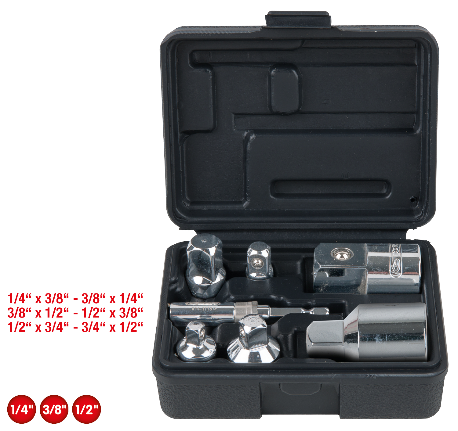1/4"+3/8"+1/2"+3/4" CHROMEplus Vergrößerungs- und Reduzieradapter-Satz, 7-tlg