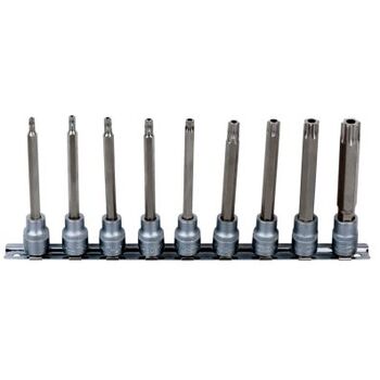 3/8" Bit-Stecknuss-Satz, lang, 9-tlg, TB20-TB60 mit Stirnlochbohrung