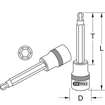 3/8" Bit-Stecknuss Innensechskant mit Kugelkopf, lang, 10mm