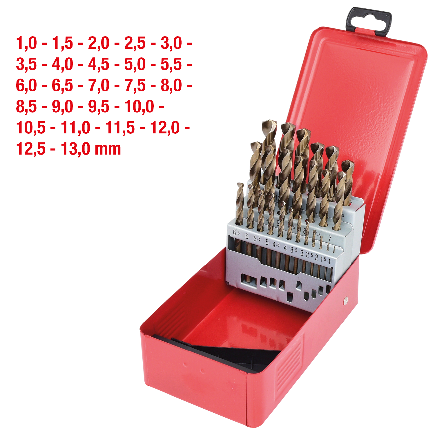 HSS-G Co 5 Spiralbohrer-Satz, Stahlblechkassette, 25-tlg, 1-13mm