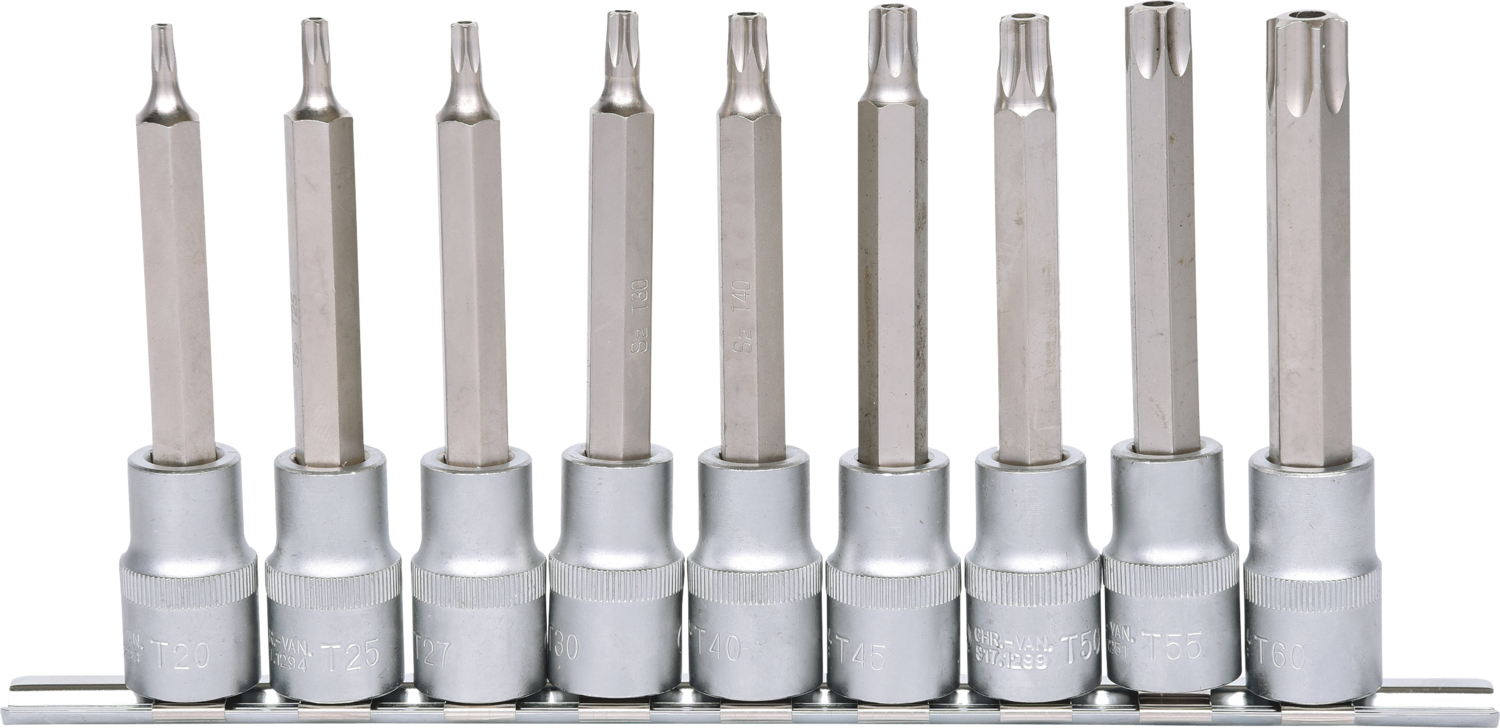 1/2" Bit-Stecknuss-Satz, lang, 9-tlg, TB20-TB60 mit Stirnlochbohrung