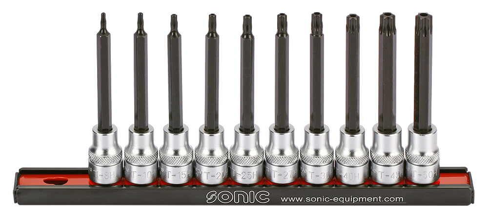 Werkzeug Sonic Bitsatz 3/8" TX lang mit Loch auf Steckleiste 10-tlg. 201013