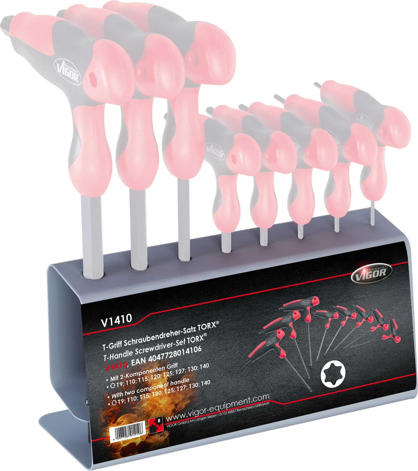 VIGOR T-Griff Schraubendreher Satz · V1410 · Innen TORX® Profil · T?9?–?T?40 · Anzahl Werkzeuge: 8