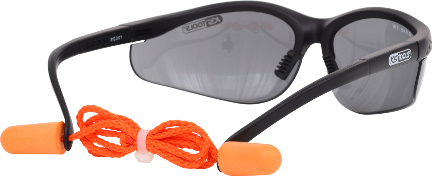 Schutzbrille-schwarz, mit Ohrstöpsel