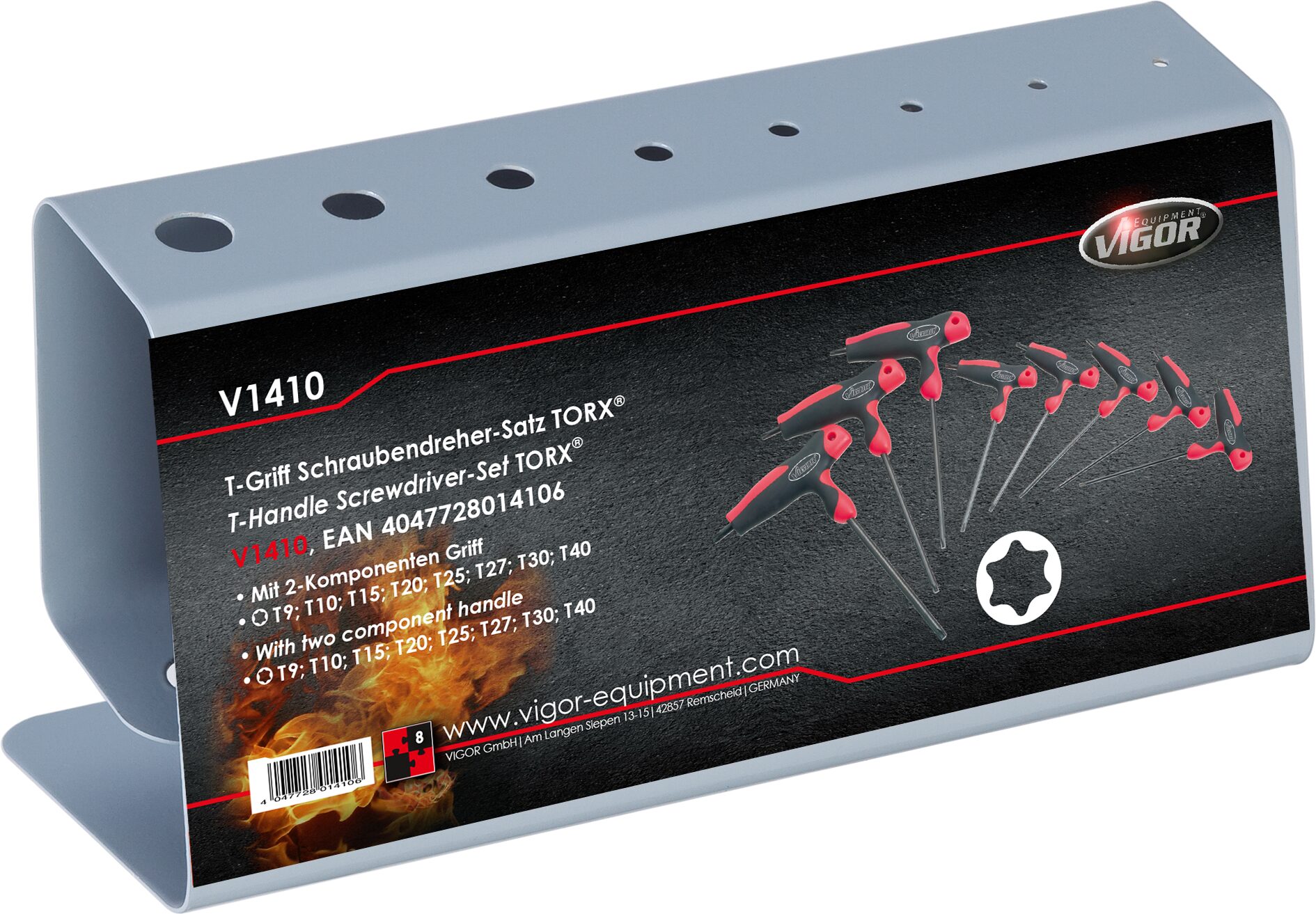 VIGOR T-Griff Schraubendreher Satz · V1410 · Innen TORX® Profil · T?9?–?T?40 · Anzahl Werkzeuge: 8