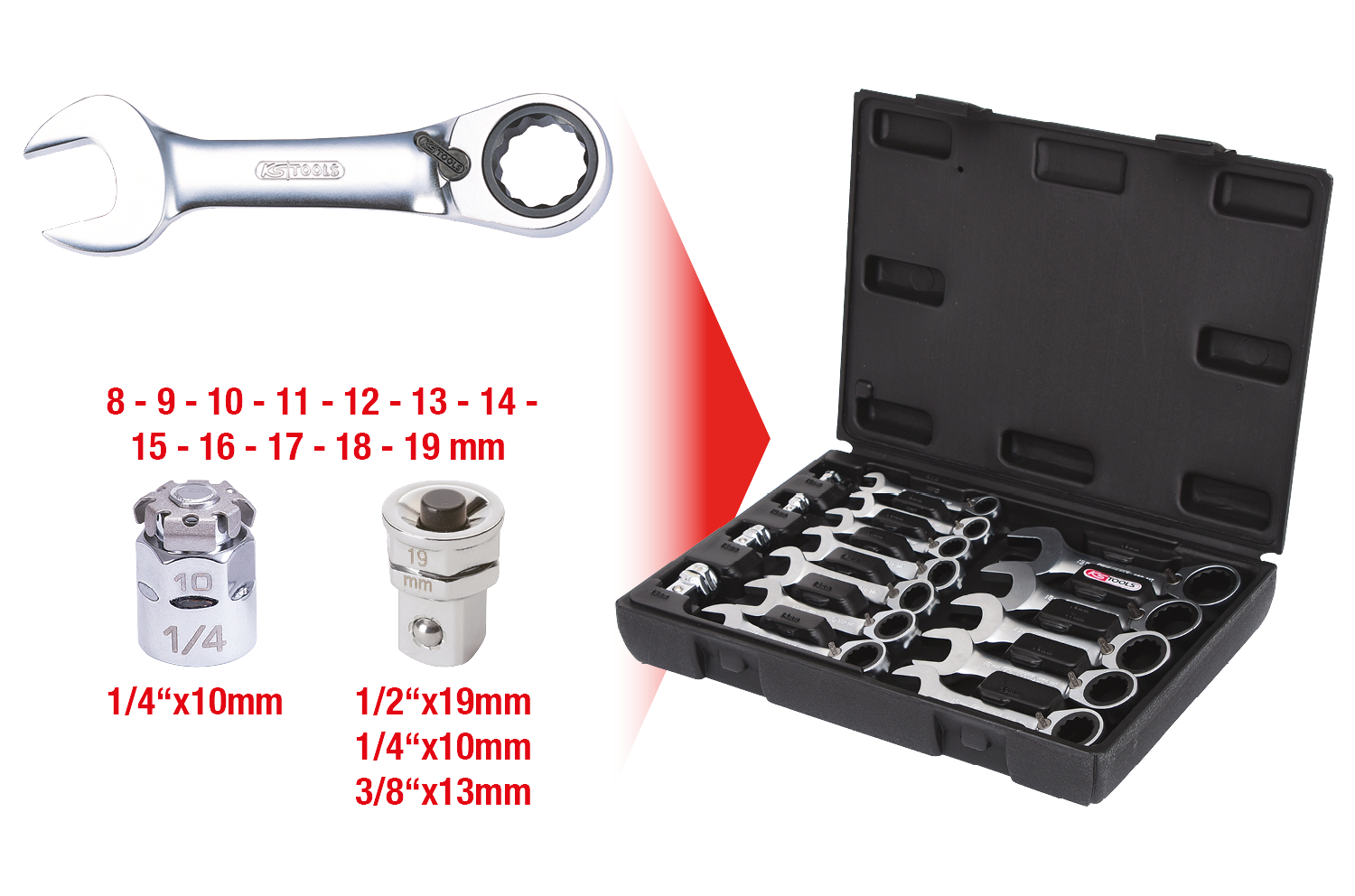 GEARplus Ratschenringmaulschlüssel-Satz, kurz, 16-tlg