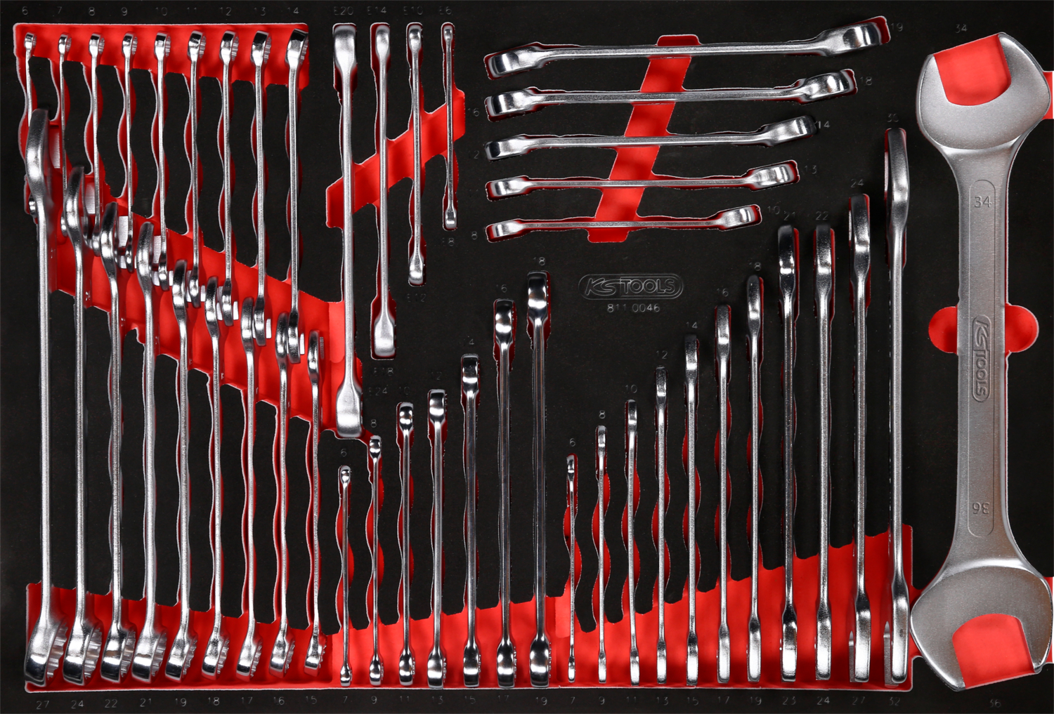 Schraubenschlüssel-Satz in Schaumstoffeinlage, 46-tlg